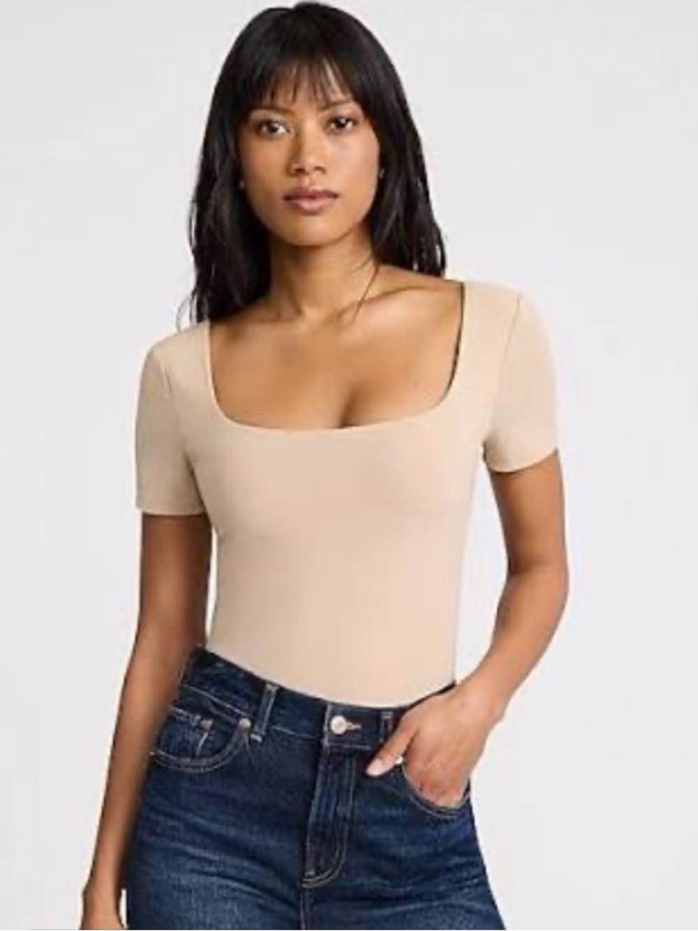 A+F| Tan Square Neck Seamless Bodysuit